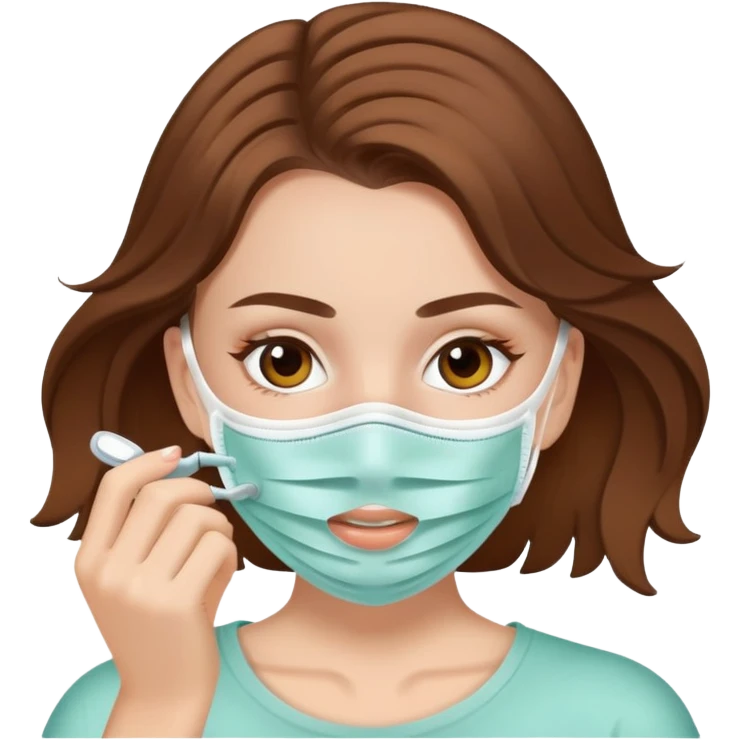 White girl with brown hair applying face mask for self care emoji