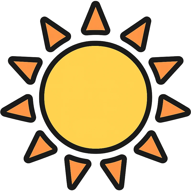 minimalist sun icon with thin colored outline and no face emoji
