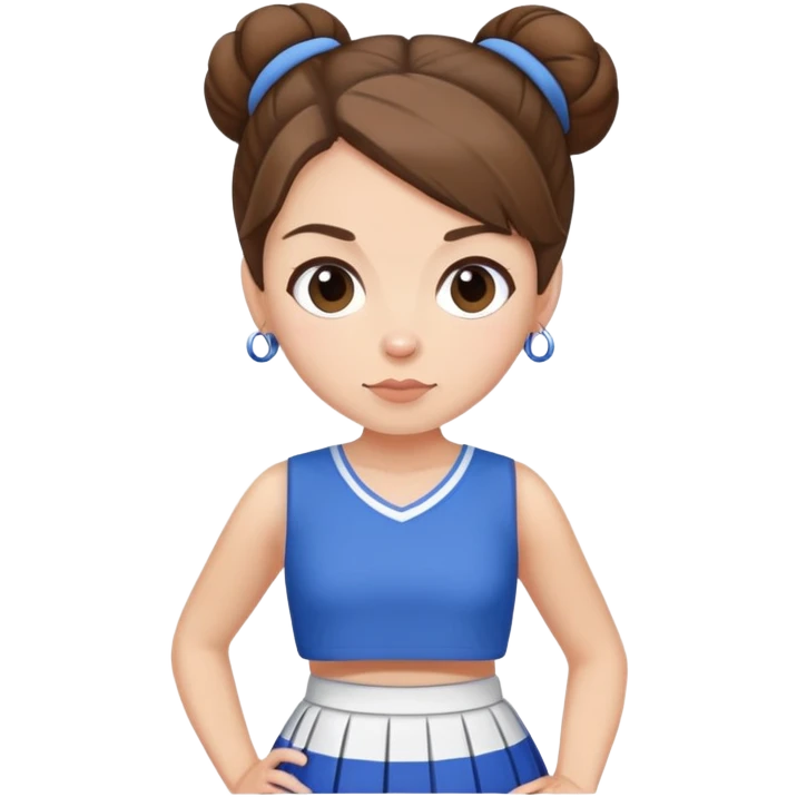 Je veux une emoji de Sophie Poyet, il faut prendre sa photo dans ma collection de photos avec les cheveux bruns chignon et une mini jupe bleue et blanc emoji
