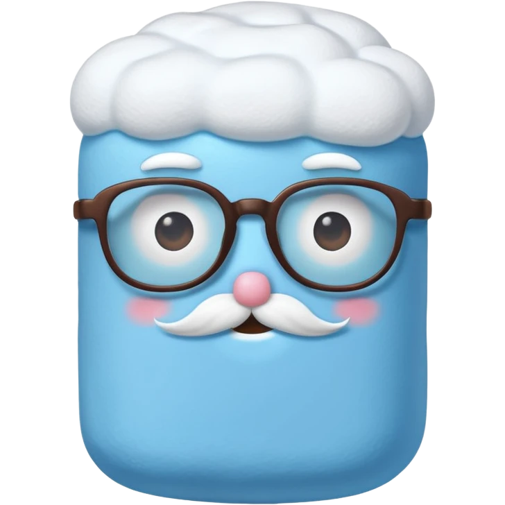 blue marshmallow with mustache and glassess, just marshmallow emoji