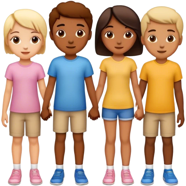 Three friends holding hands, girl in the middle and two boys on each side  emoji