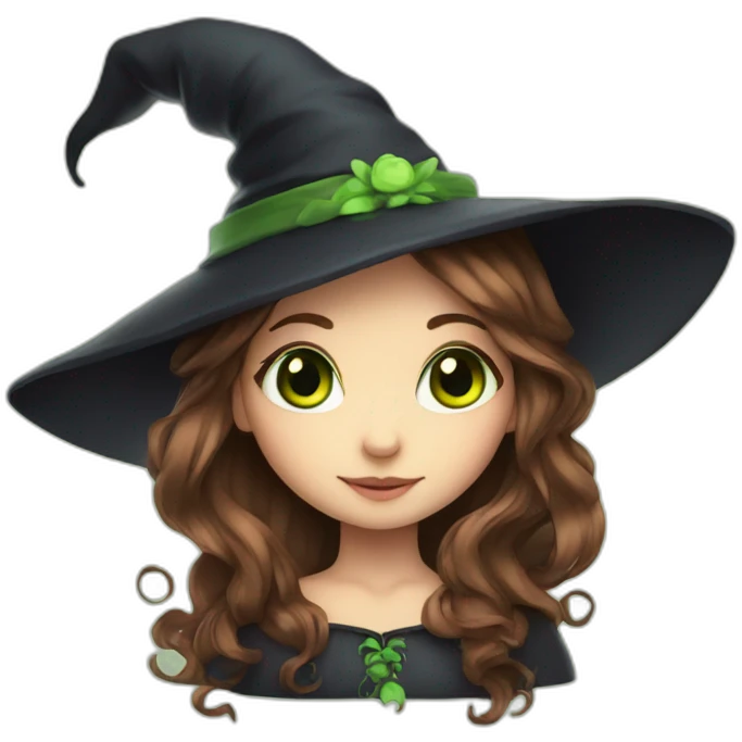 Cute Witch fairy with long brown hair and green eyes emoji