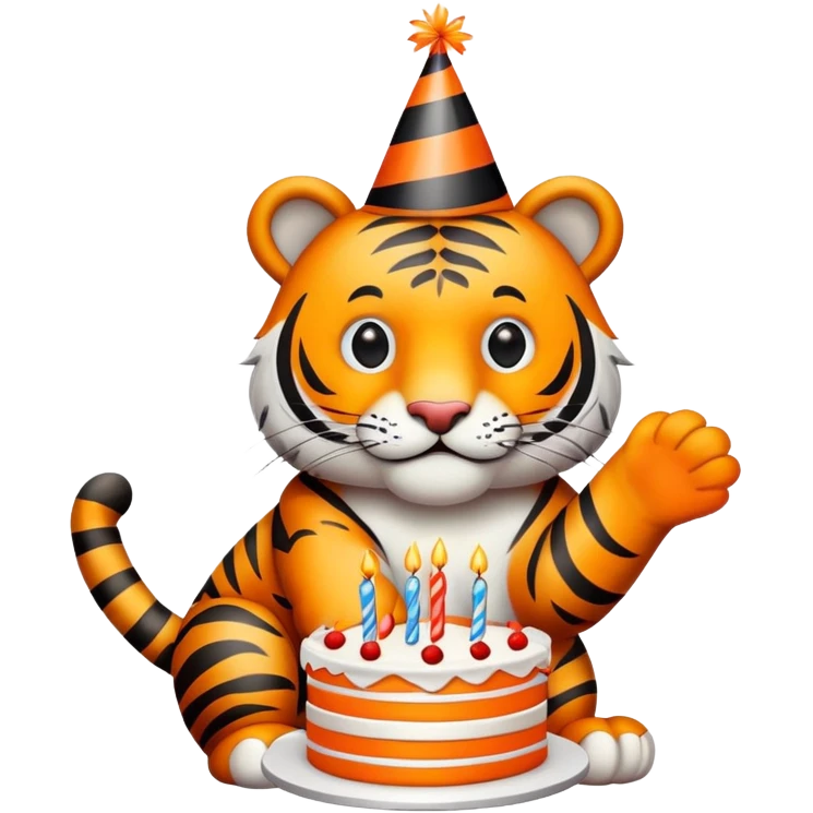 Tiger with birthday cake and party hat emoji