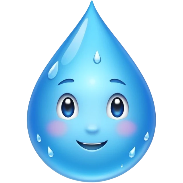 Emoji of a water droplet with a fresh, good-tasting feeling, clean and shiny, subtle sparkles or freshness lines, friendly and positive look. Simple emoji style, smooth shapes, bright blue color, transparent background. Suitable for messaging apps| emoji
