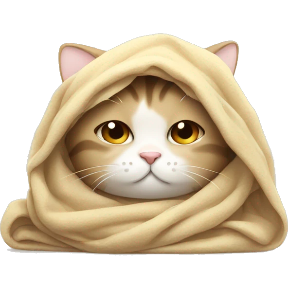 tired cute cat with blanket wrapped around head  emoji