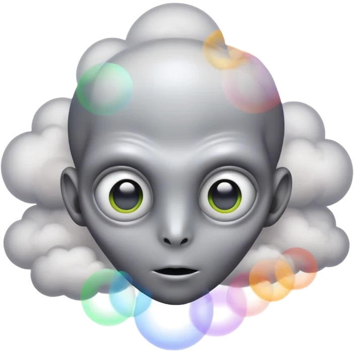 An alien who have colors circles in the eyes and smoke on clouds emoji