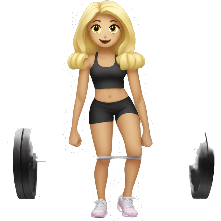 Blonde girl doing squats with barbell emoji