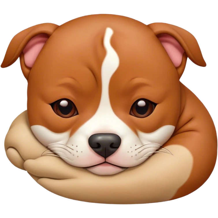 Meme-Worthy Cute Sleeping Red/Fawn Staffordshire Bull Terrier Portrait Emoji, Head resting peacefully with a contented smile, showcasing a delightfully compact build and a luxuriously soft red/fawn Fur with subtle white highlights, eyes shut in a serene nap, Simplified yet hilariously adorable features, highly detailed, glowing with a soft, drowsy light, high shine, relaxed and utterly lovable, stylized with an air of playful laziness, bright and heartwarming, soft glowing outline, capturing the essence of a comically sleepy guardian, so meme-worthy it feels like it could instantly become the next viral sensation of adorable slumber! emoji