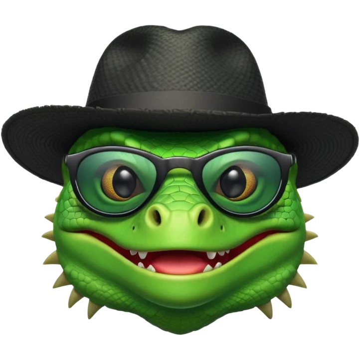 capitalist iguana head with black reflex sunglasses and hat smiling sarcastically emoji