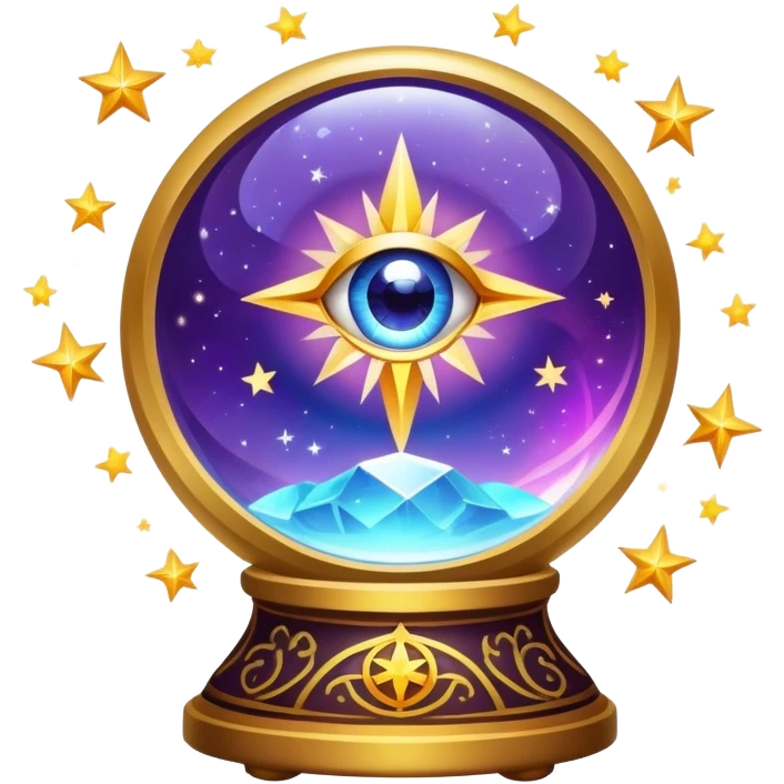 A vibrant, mystical icon symbolizing fortune telling and esotericism. Include elements like a crystal ball, tarot cards, stars, and mystical symbols with a glowing, ethereal feel. The design should be colorful, eye-catching, and evoke a sense of magic and mystery. emoji