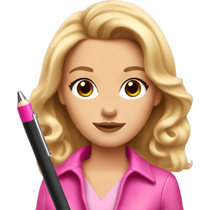 elle woods with brown hair holding pink pen  emoji