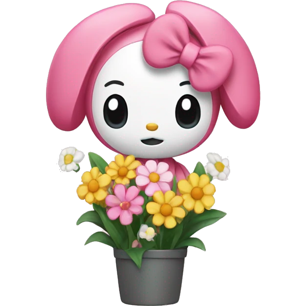 My melody having a bunch of flowers emoji