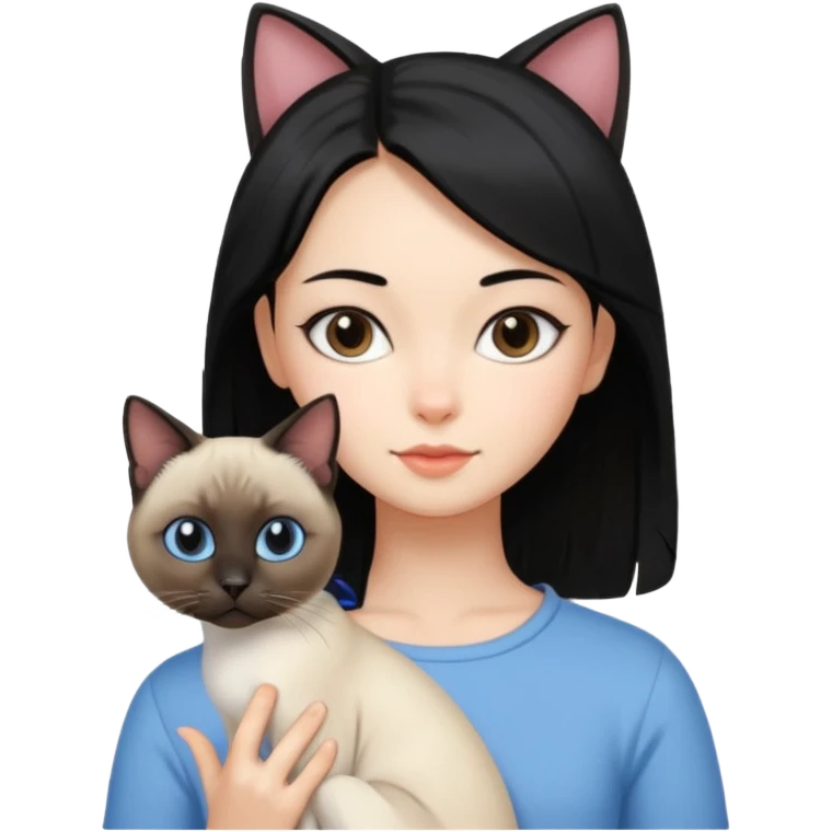A girl with mid length black hair with siamese cat emoji