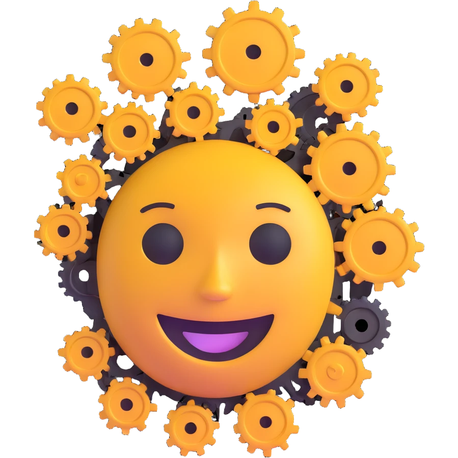 smiling face with gears and circuits inside the head, showing AI intelligence emoji
