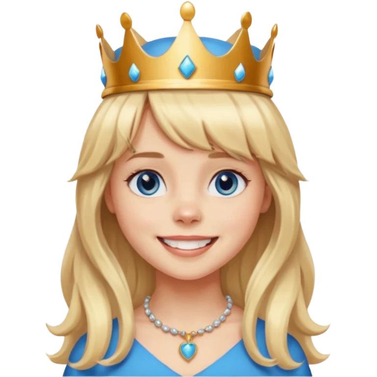 simple Blonde girl with bangs and blue eyes, and a simple crown. giving cockerspaniel energy emoji