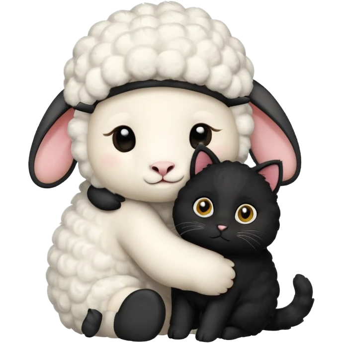 white SHeep hugging 1 black cat emoji