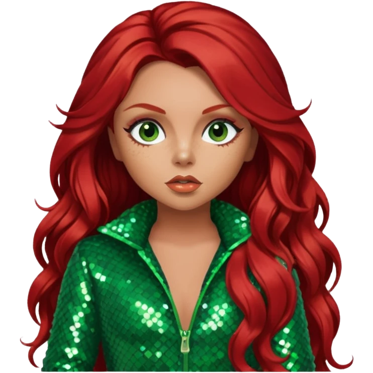 Jesy Nelson from Little Mix with long red hair, green sequin outfit emoji