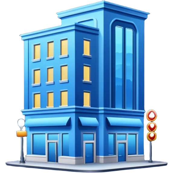 building with blue Signboard in night city emoji
