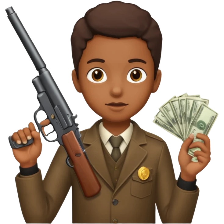 A brown kid holding a gun with money emoji