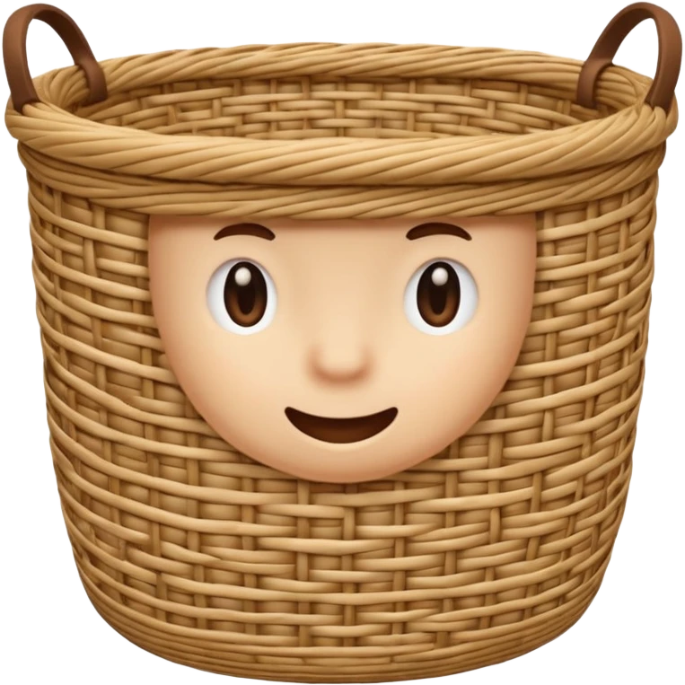 A 3D cartoon natural straw woven basket with detailed weave pattern, soft light, Memoji-style realism. emoji