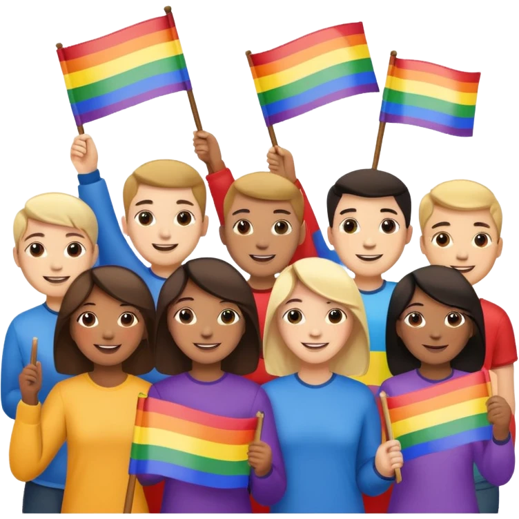 a group of LGBTQ people with pride flags emoji
