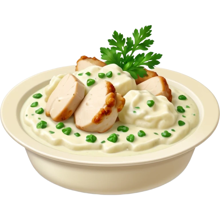 chicken chunks with alfredo sauce and mashed potatoes emoji