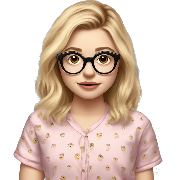 Chloe grace moretz, pijamas wearing round glasses emoji