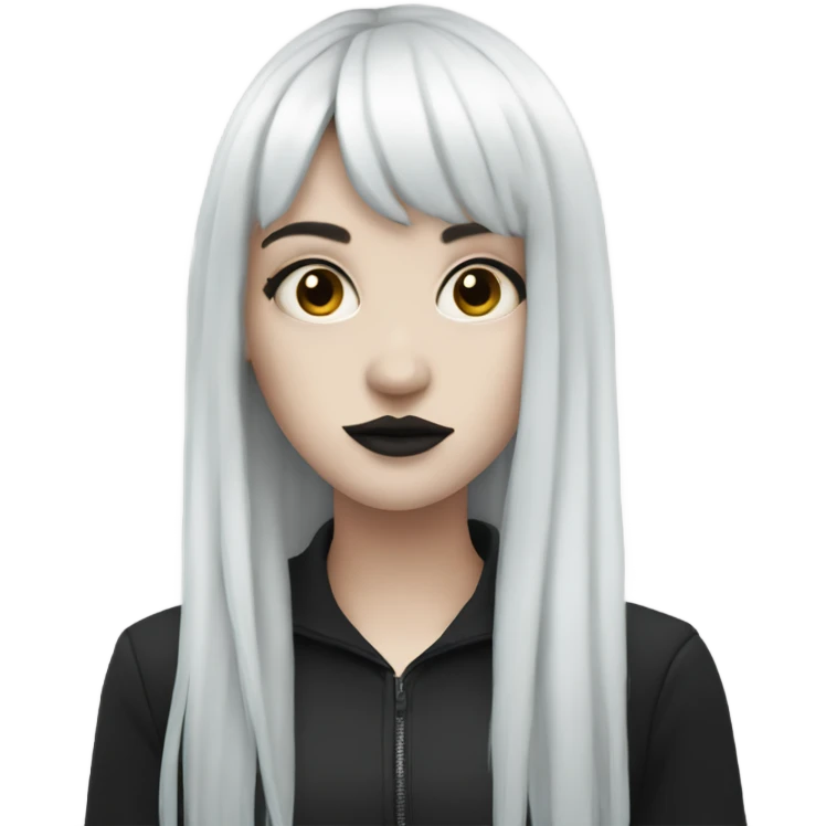 Pale Goth girl with long black hair and bangs emoji