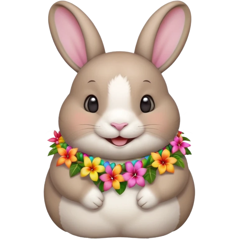 A chubby rabbit with a colorful tropical lei, smiling sweetly. emoji