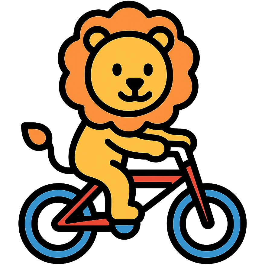 lion riding a bicycle, colored icon emoji