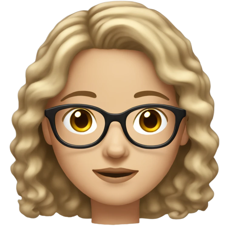 A white girl with light brunette wavy hair with clear glasses and clear skin emoji