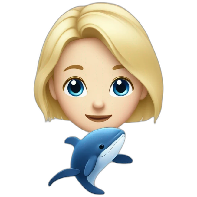 A whale as a staffed animal with a blonde girl with blue eyes and blond hair emoji