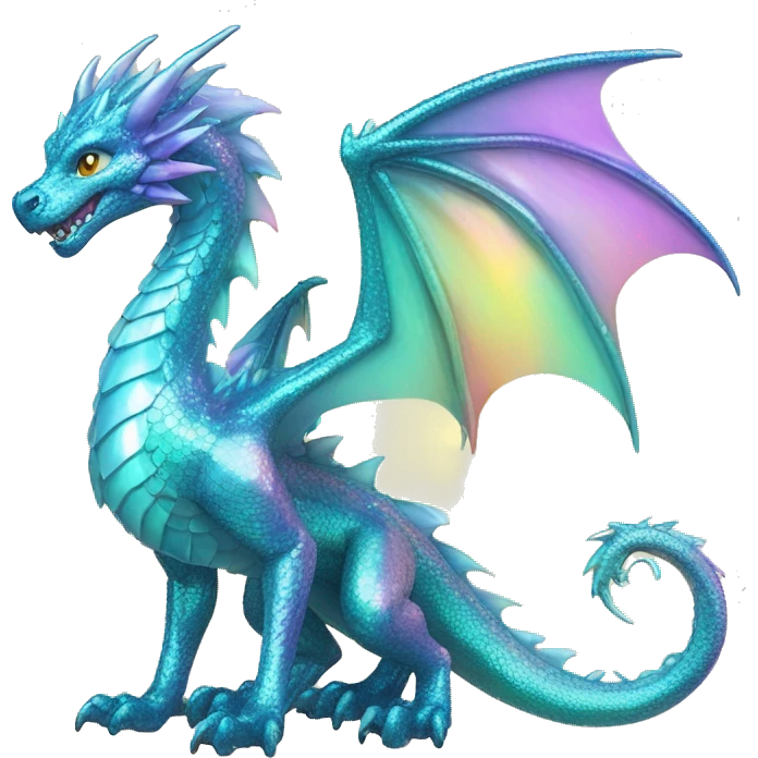Sparkly glossy Pastel iridescent glass dragon full body emoji