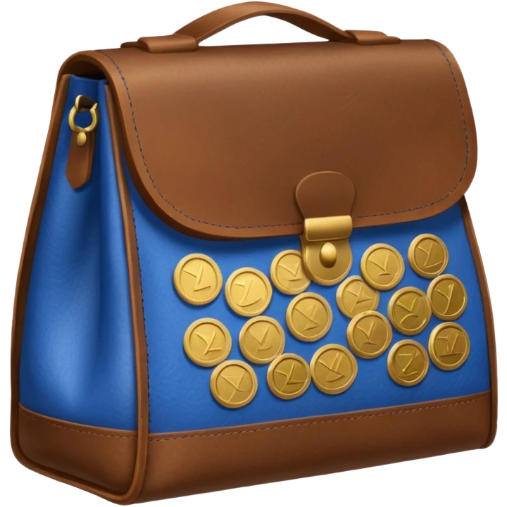 blue coins inside a brown leather bag  emoji