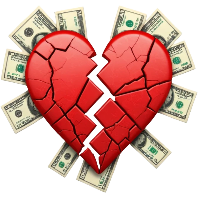 red broken heart glued together by dollars emoji