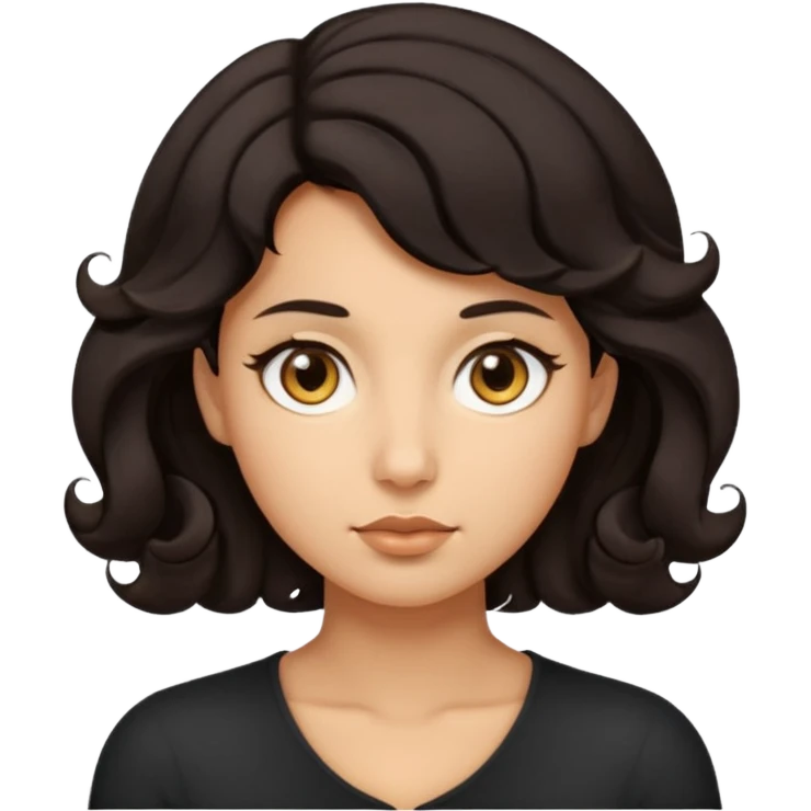 This avatar has tightly curled dark hair styled upward, a rounded face with golden-brown eyes, and a neutral expression emoji