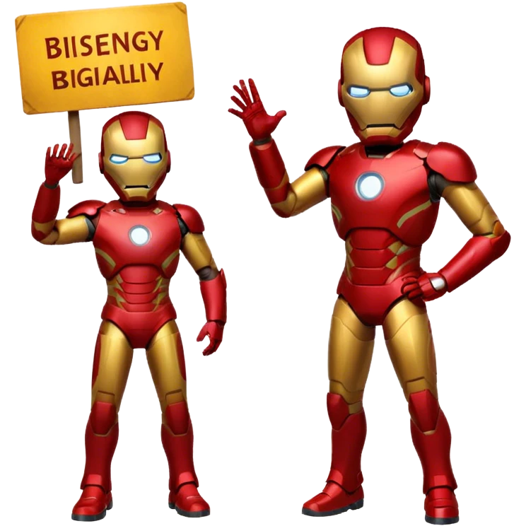 Iron man holds a sign with the inscription "bisengaliy" emoji