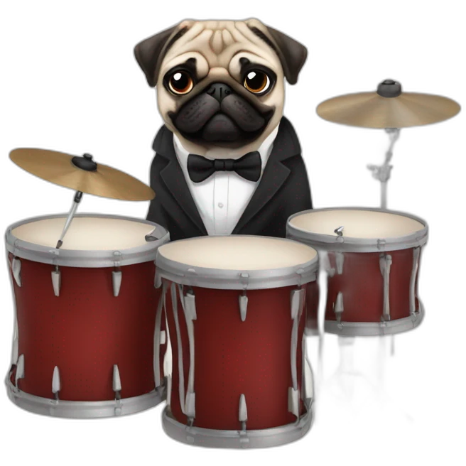 Pug with bow tie and suit playing drums emoji