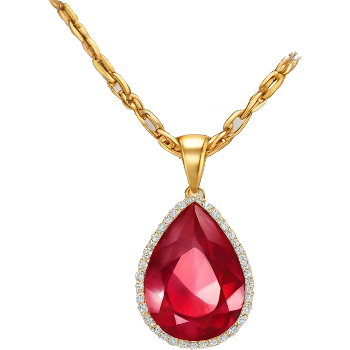 ruby on a necklace tear closeup chain laid big emoji