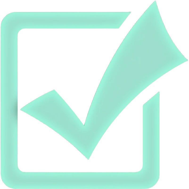 Minimalist vector icon, stylized checkmark symbol made of two separate glowing mint green strokes, clean sharp lines, flat design, isolated on black background, medical interface aesthetic, high contrast. emoji