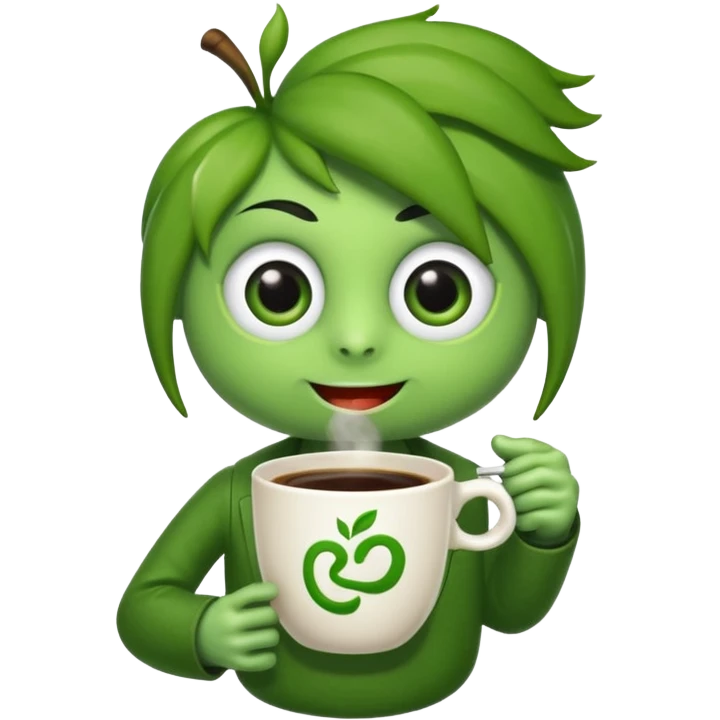 Cut the Rope's Om Nom cute from  in barista's suite with a cup of cofee emoji