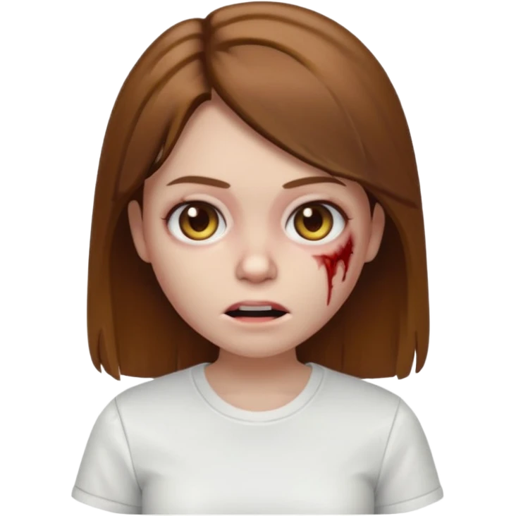 Memoji Zombie Girl with brown straight hair and basic white shirt On emoji