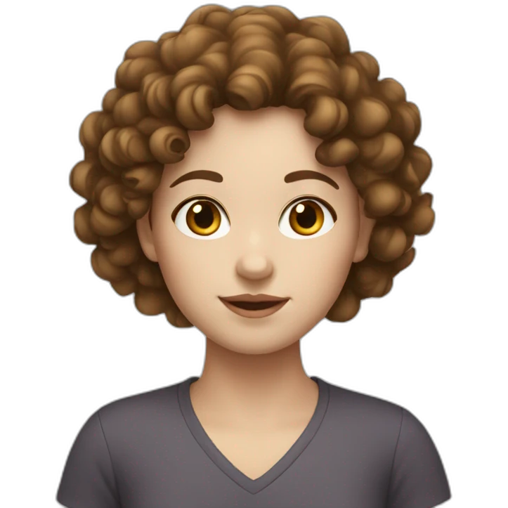 Girl with brown curly hair with white skin emoji