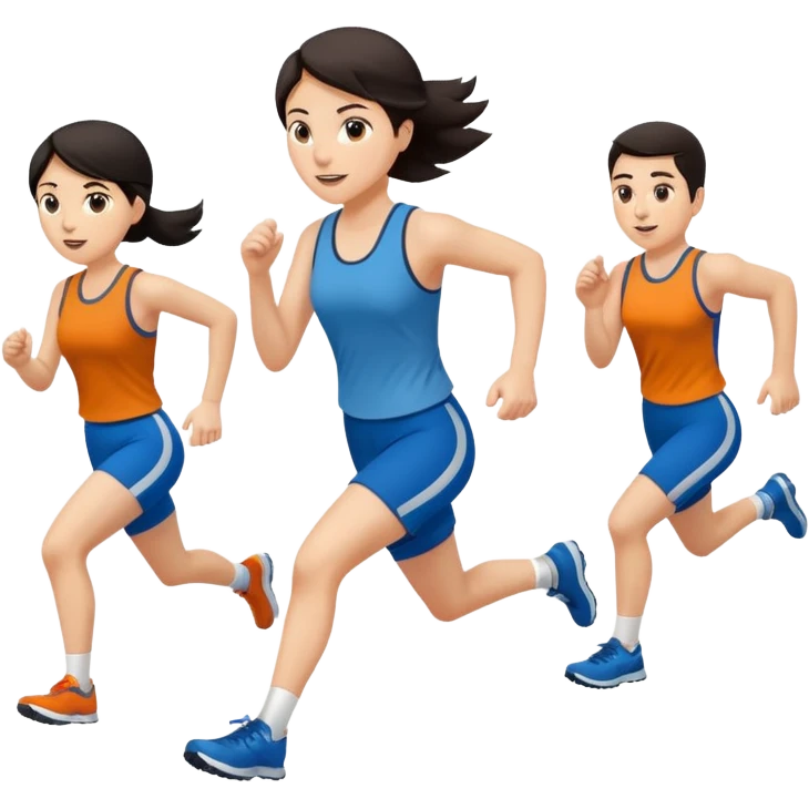 a female co-worker running and other co-workers chasing her  - female co worker with dark hair way in front... others far behind -- male and female co workers chasing female co worker emoji