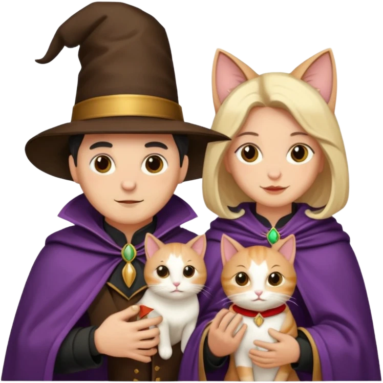 magician couple and their pet cat emoji