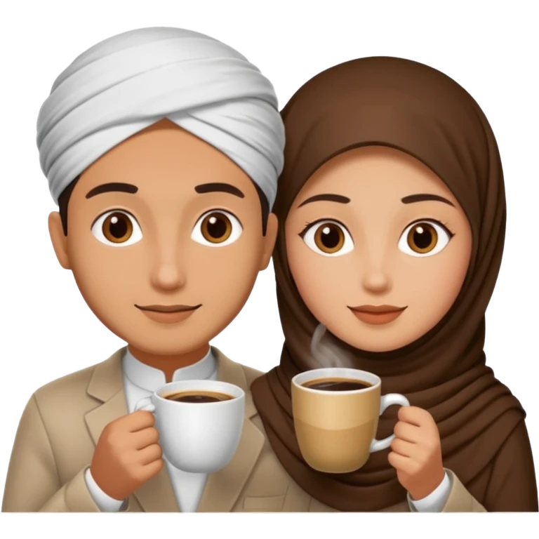 muslim couple drink coffe beautiful finish emoji