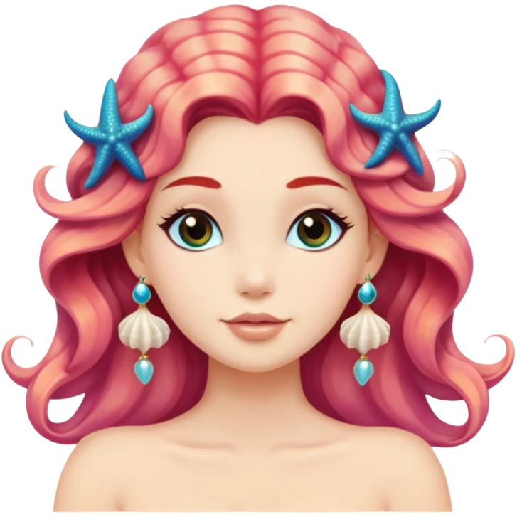 mermaid with seashells in hair, starfish earrings emoji