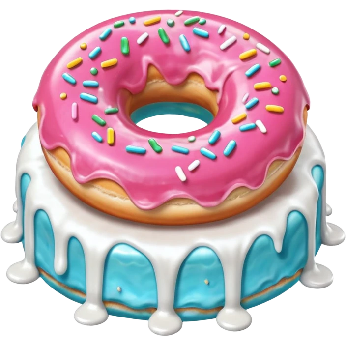 Pink donut with excessive amounts of white icing running down and through the hole of the donut, a waterfall of white icing. emoji