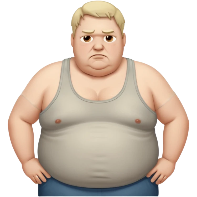 very  obese middle aged white man in wifebeater with  dirty appearance. His hair is very greasy and he looks lazy and uncaring emoji
