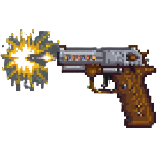 Pixel art pistol firing with muzzle flash emoji